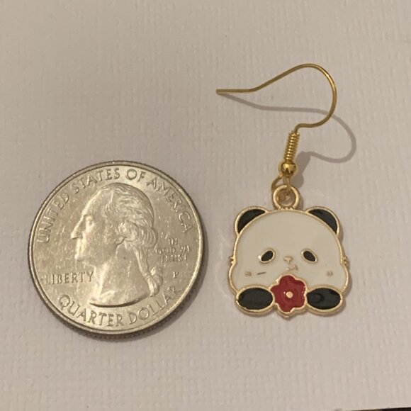 Panda Earring, Panda Bear Jewelry, Gift, Panda Jewelry, Flower Earring, Flower - Picture 7 of 8
